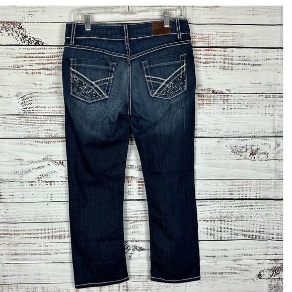 Women's BKE Denim Culture Embellished Dark Wash Boot Cut Low Rise Jeans 28 X 25 - Picture 1 of 9